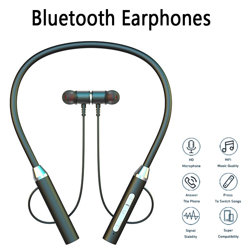 Magnetic Neckband Sports Earphones - Bezprzewodowe słuchawki Bluetooth 9D z pałąkiem